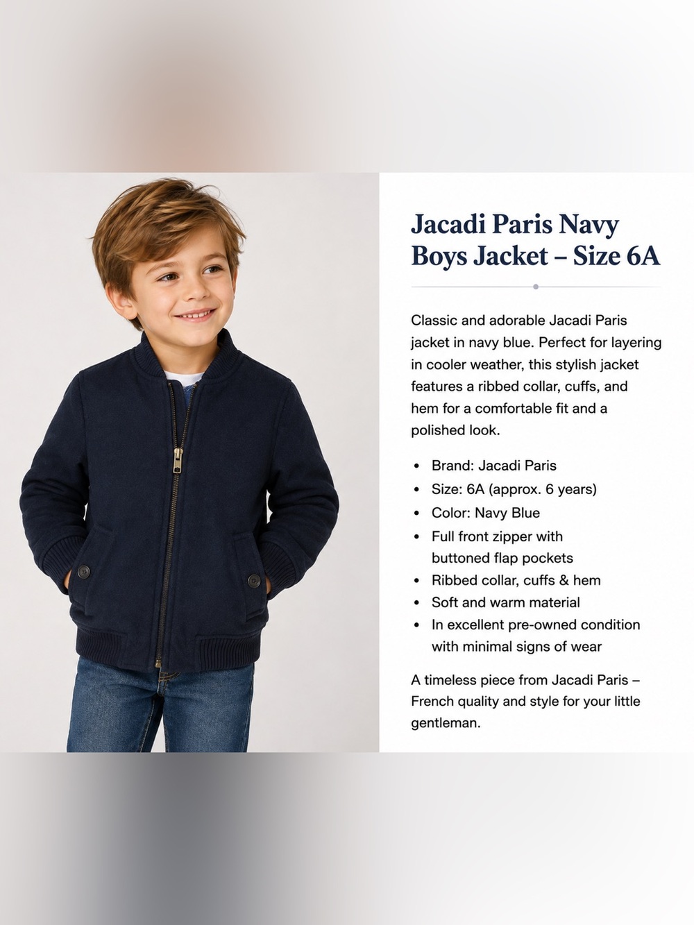 Jacadi Paris kids jacket size 6A 100% wool. 5-6 year old😊